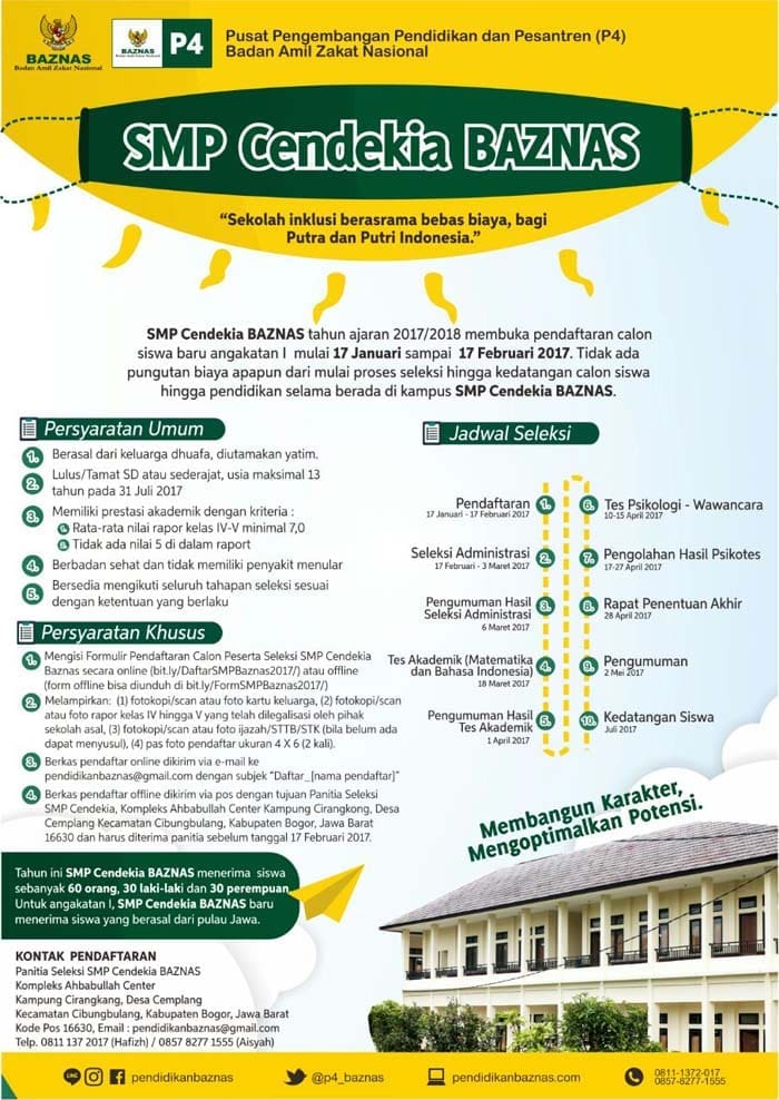 Dibuka Penerimaan Siswa Baru SMP Cendekia BAZNAS Bagi Anak Yatim/Dhuafa Tidak Mampu 2