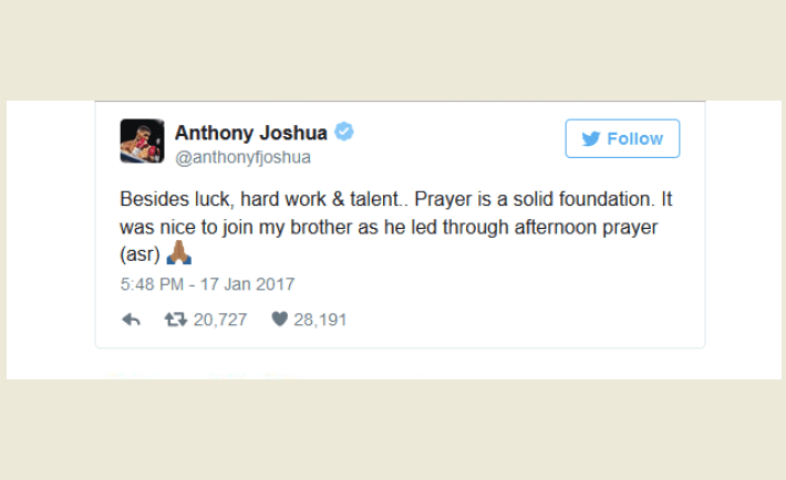 "Selain Keberuntungan, Kerja Keras dan Bakat, Doa Adalah Fondasi yang Kuat," Twit Anthony Joshua 1