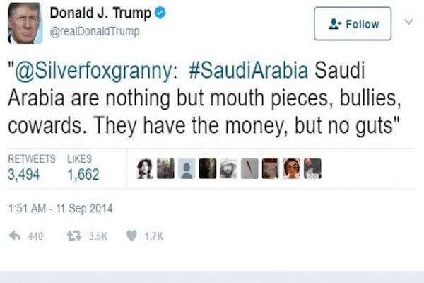 Sebelum Berkunjung, Trump Pernah Menghina Arab Saudi 1 Foto: Twitter Trump