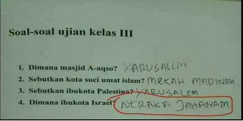 Viral! Ditanya Soal Ibukota Israel, Jawaban Siswa SD Ini Mengejutkan 1