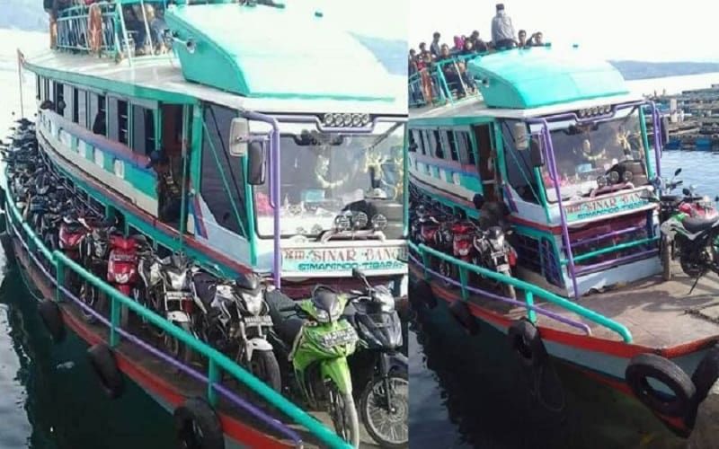 Kapal Motor (KM) Sinar Bangun sebelum berangkat di Pelabuhan Simanindo menuju Tigaras. Foto: Tribun