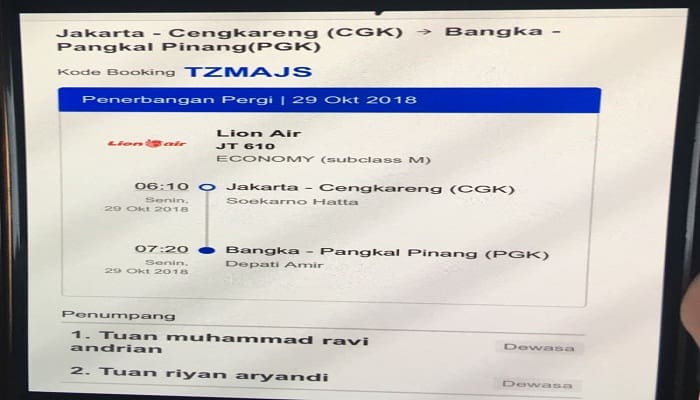 Kesaksian Budi: Ada yang Tak Biasa dari Sikap Temannya Saat Naik Lion Air JT 610 1 E-Ticket pesawat Lion Air. Foto: Kumparan