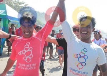 Arip (atlet Indonesia) dan Roger Casugay (atlet Filipina). Foto: Tribunnews