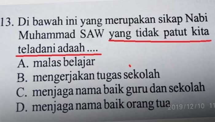 Viral Soal Ujian SD Singgung Nabi Muhammad, Dinas Pendidikan Perintahkan Ujian Diulang 1 Foto: Abadikini.com