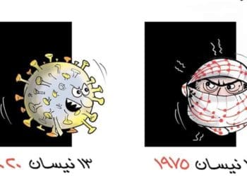 Karikatur yang menggambarkan Perang Sipil Libanon dan virus Corona. Foto: PIC