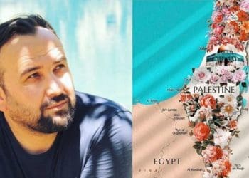 Peta Palestina berhias bunga. Foto: PIC