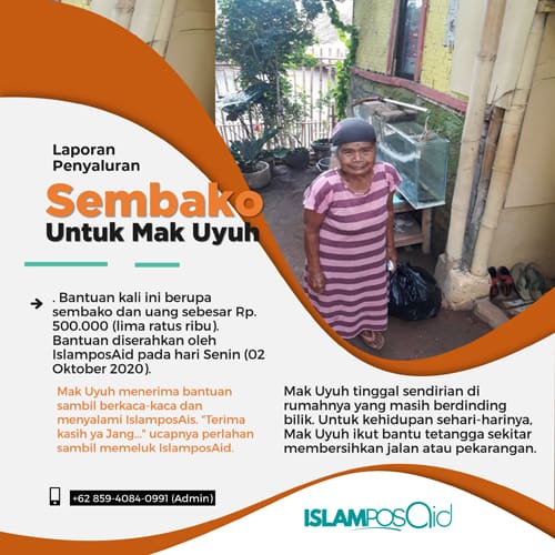 IslamposAid Serahkan Sembako dan Bulanan ke Mak Uyuh, Total 500 Ribu 2
