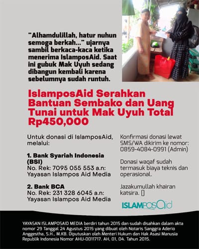 IslamposAid Serahkan Bantuan Sembako dan Uang Tunai untuk Mak Uyuh Total Rp450,000 1 IslamposAid